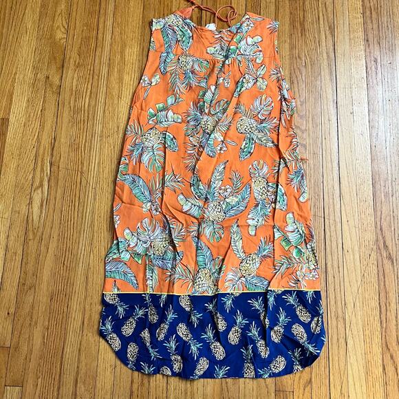 Beach Lunch Lounge Dress Womens Medium Tropical Sundress Pineapple Orange - Picture 4 of 8